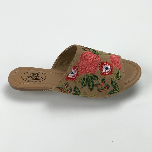 Embroidered Vegan Suede Slides Bolaro Boho Chic - Picture 5 of 8